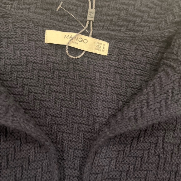 [US:S]Mango Men Cotton Blend Zigzag Cord Jacket Navy Textured Knit Cardigan - Picture 3 of 7